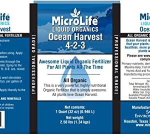 MicroLife Ocean Harvest (4-2-3) Professional Grade Organic Liquid Fertilizer Concentrate for All Plants All the Time, 1 Quart