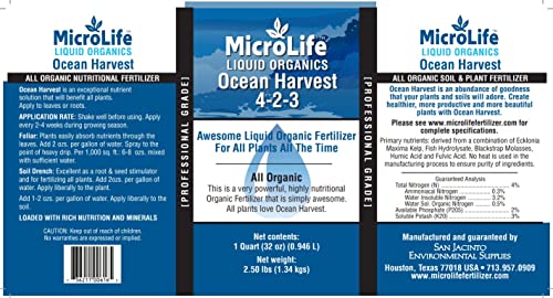 MicroLife Ocean Harvest (4-2-3) Professional Grade Organic Liquid Fertilizer Concentrate for All Plants All the Time, 1 Quart