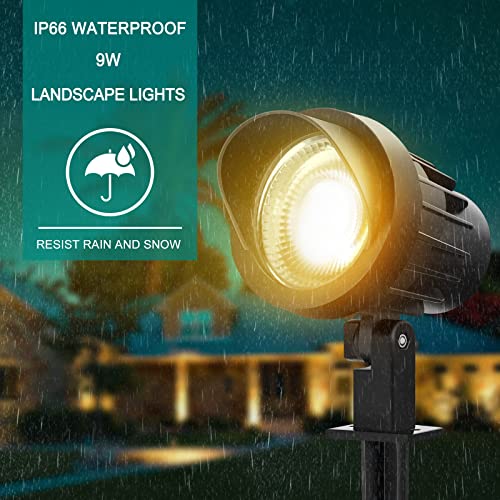 MEIKEE 9W LED Landscape Lights IP66 Waterproof Outdoor 110V Landscape Spotlight Pathway Lights for Yard, Lawn,Garden with US 3-Plug 3000K Warm White Lights (2 Pack)