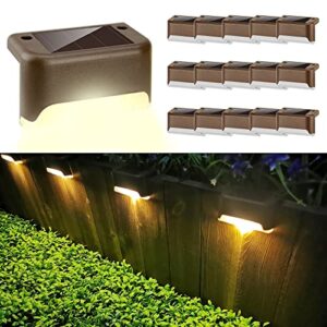 lioclsx solar deck lights outdoor, 16 pack solar fence lights waterproof solar led lights for stairs, step, garden, yard, flower bed and patio,warm white