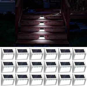 18 pcs solar deck lights waterproof outdoor fence lights 21 led solar powered step lights stainless steel stairs lamps for garden pathway backyard patio yard stair wall railing lighting (white)