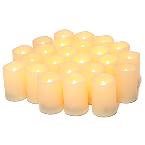 CANDLE IDEA Flameless LED Votive Candles 24 Pack, 1.5" x 2", Battery Operated Flickering Electric Outdoor Flameless Tea Lights, Fake Tealight Candle Bulk for Wedding, Christmas, Halloween Decorations