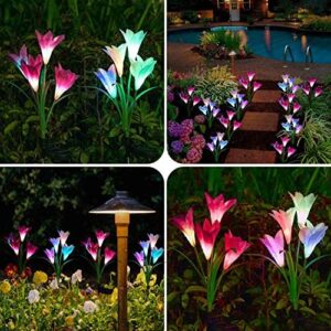 SOLARBABY Solar Lights Outdoor Garden, 4 Pack Solar Garden Lights Outdoor Waterproof Multicolor Changing Led Solar Flower with Bigger Lily for Patio Yard Pathway Balcony Decoration