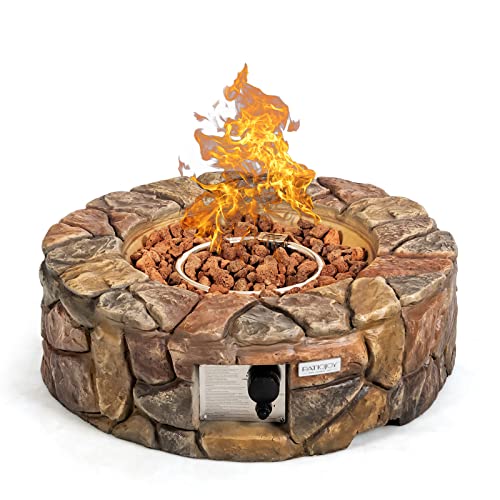 DORTALA Stone Propane Fire Pit, 28 Inch Propane Fire Pit Round w/ Lava Rocks, PVC Cover, ETL Certified, Outdoor Gas Fire Pits for Outside Patio Garden Backyard, 40,000 BTU (Brown)