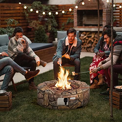 DORTALA Stone Propane Fire Pit, 28 Inch Propane Fire Pit Round w/ Lava Rocks, PVC Cover, ETL Certified, Outdoor Gas Fire Pits for Outside Patio Garden Backyard, 40,000 BTU (Brown)