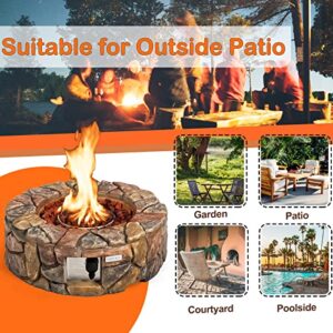 DORTALA Stone Propane Fire Pit, 28 Inch Propane Fire Pit Round w/ Lava Rocks, PVC Cover, ETL Certified, Outdoor Gas Fire Pits for Outside Patio Garden Backyard, 40,000 BTU (Brown)