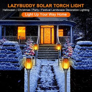 LazyBuddy Solar Torch Light with Flickering Flame, Solar Fire Lights Outdoor, Christmas Landscape Decoration Lighting Security Torches for Garden Pathway Lawn Yard, Auto On/Off Dusk to Dawn