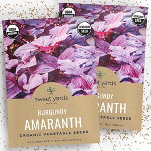 Organic Red Amaranth Seeds 'Burgundy' – Two Seed Packets! – Over 1,000 Open Pollinated Non-GMO USDA Organic Seeds