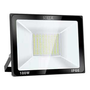 solla 100w led flood light, ip66 waterproof, 8000lm, 550w equivalent, super bright outdoor security lights, 6000k daylight white, outdoor floodlight for garage, garden, lawn and yard