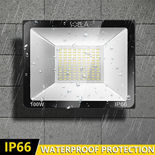 SOLLA 100W LED Flood Light, IP66 Waterproof, 8000lm, 550W Equivalent, Super Bright Outdoor Security Lights, 6000K Daylight White, Outdoor Floodlight for Garage, Garden, Lawn and Yard