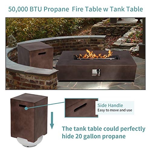 SUNBURY Outdoor Propane Fire Pit, Rectangle Dark Brown Patio Fire Table 50,000 BTU w 20 lbs Tank Cover, Waterproof Cover for Garden, Backyard