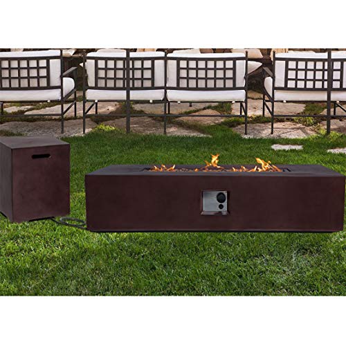 SUNBURY Outdoor Propane Fire Pit, Rectangle Dark Brown Patio Fire Table 50,000 BTU w 20 lbs Tank Cover, Waterproof Cover for Garden, Backyard