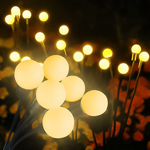 Solar Garden Firefly Lights, 𝐔𝐩𝐠𝐫𝐚𝐝𝐞𝐝 Solar Swaying Lights, Starburst Landscape Path Lights Waterproof, Outdoor Solar Powered Firefly Lights for Sidewalk Pathway Yard Patio Decoration, 4 Packs