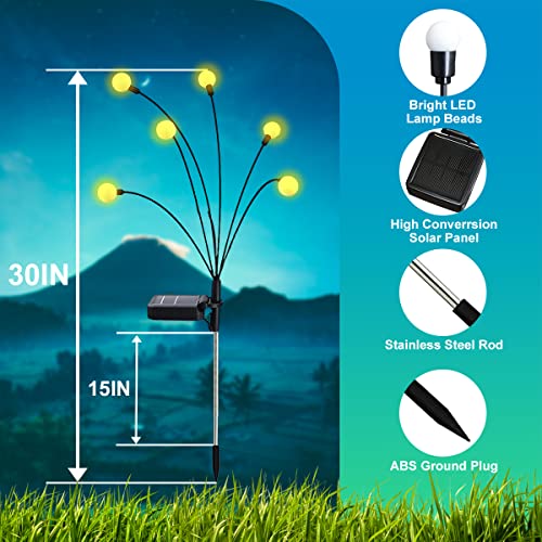 Solar Garden Firefly Lights, 𝐔𝐩𝐠𝐫𝐚𝐝𝐞𝐝 Solar Swaying Lights, Starburst Landscape Path Lights Waterproof, Outdoor Solar Powered Firefly Lights for Sidewalk Pathway Yard Patio Decoration, 4 Packs