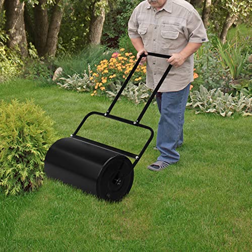 Outvita Lawn Roller, 10 Gallons Water and Sand Filled Garden Drum Roller with U Shaped Handle Tow beind Sod Roller for Planting, Seeding(Black)