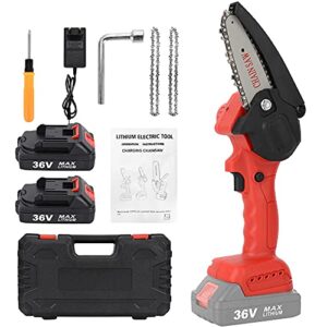 Mini Cordless Chainsaw Kit, 4 Inch One-Hand Handheld Electric Portable Chainsaw with 36V 2pcs Batteries for Garden Pruning, Bonsai Trunk, and Firewood (Red)…