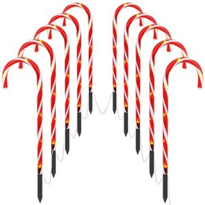 crepro christmas candy cane pathway lights, 10 pack christmas pathway markers decorations lights for holiday yard patio garden walkway indoor outdoor lights stakes