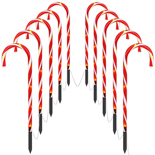 CREPRO Christmas Candy Cane Pathway Lights, 10 Pack Christmas Pathway Markers Decorations Lights for Holiday Yard Patio Garden Walkway Indoor Outdoor Lights Stakes