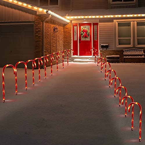 CREPRO Christmas Candy Cane Pathway Lights, 10 Pack Christmas Pathway Markers Decorations Lights for Holiday Yard Patio Garden Walkway Indoor Outdoor Lights Stakes