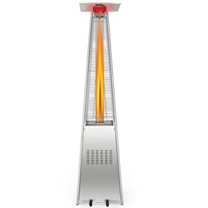 toolsempire outdoor patio heater 42,000 btu, propane gas space heater pyramid stainless steel heaters quartz glass tube with wheels for garden, yard, residential & commercial use, 90” tall, silver