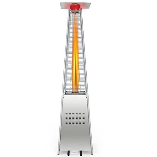 Toolsempire Outdoor Patio Heater 42,000 BTU, Propane Gas Space Heater Pyramid Stainless Steel Heaters Quartz Glass Tube with Wheels for Garden, Yard, Residential & Commercial Use, 90” Tall, Silver