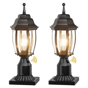 aoceley dusk to dawn outdoor post light with pier mount base, 2-pack waterproof pole lantern light fixture, exterior lamp post lantern head with clear glass for garden, patio, pathway