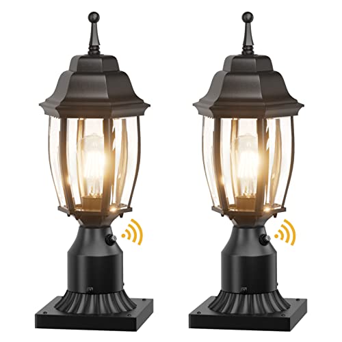 Aoceley Dusk to Dawn Outdoor Post Light with Pier Mount Base, 2-Pack Waterproof Pole Lantern Light Fixture, Exterior Lamp Post Lantern Head with Clear Glass for Garden, Patio, Pathway