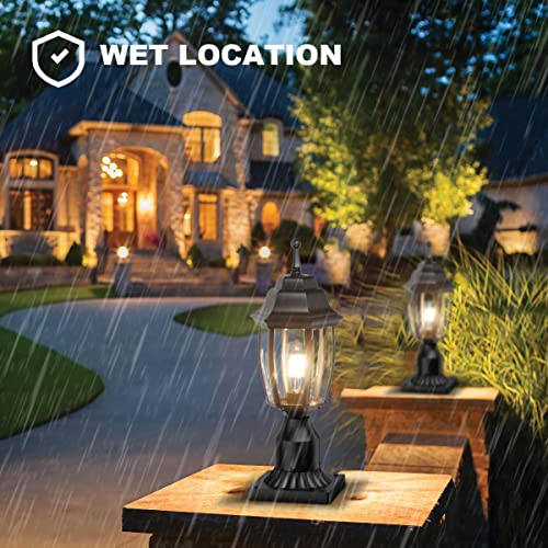 Aoceley Dusk to Dawn Outdoor Post Light with Pier Mount Base, 2-Pack Waterproof Pole Lantern Light Fixture, Exterior Lamp Post Lantern Head with Clear Glass for Garden, Patio, Pathway