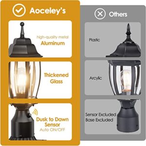 Aoceley Dusk to Dawn Outdoor Post Light with Pier Mount Base, 2-Pack Waterproof Pole Lantern Light Fixture, Exterior Lamp Post Lantern Head with Clear Glass for Garden, Patio, Pathway