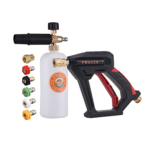 PWACCS High Pressure Washer Gun with Foam Cannon, Car Wash Foam Gun Kit, Soap Snow Foam Lance for Power Washer, 5 Spray Nozzles Included, 1/4 inch Quick Connector