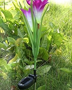 Outdoor Solar Flower Garden Stake Lights (2 Pack) Garden Lilly Flowers Multi Color LED Light Changing White and Purple Indoor-Outdoor