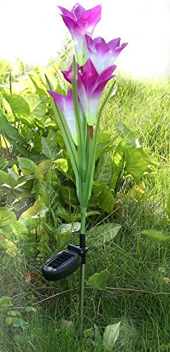 Outdoor Solar Flower Garden Stake Lights (2 Pack) Garden Lilly Flowers Multi Color LED Light Changing White and Purple Indoor-Outdoor