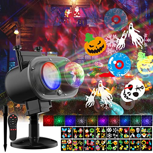 Christmas Lights Projector Outdoor,Holiday Lights Projector with Remote Control Timer, 26 HD Effects (3D Ocean Wave & Patterns) Waterproof Landscape Lights for Halloween Xmas Party Garden Decorations