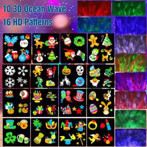 Christmas Lights Projector Outdoor,Holiday Lights Projector with Remote Control Timer, 26 HD Effects (3D Ocean Wave & Patterns) Waterproof Landscape Lights for Halloween Xmas Party Garden Decorations