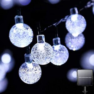 solar outdoor lights 60led crystal globe lights 8 mode 8m/26ft indoor/outdoor solar string lights waterproof for garden patio yard home festival party wedding(cold white)