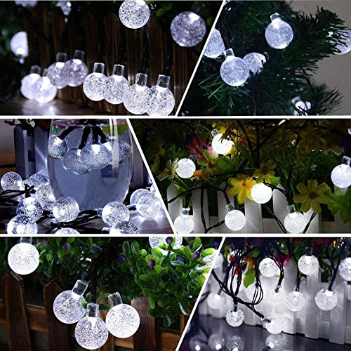 Solar Outdoor Lights 60LED Crystal Globe Lights 8 Mode 8M/26Ft Indoor/Outdoor Solar String Lights Waterproof for Garden Patio Yard Home Festival Party Wedding(Cold White)