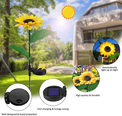 Sunflower Solar Lights Outdoor Garden Decorative Garden Stakes, Solar LED Pathway Decor Lights, Solar Flowers, IP65 Waterproof for Garden Patio Lawn Yard Porch Walkway(2 Pack)