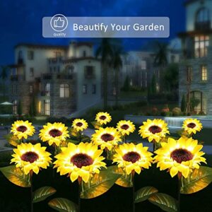 Sunflower Solar Lights Outdoor Garden Decorative Garden Stakes, Solar LED Pathway Decor Lights, Solar Flowers, IP65 Waterproof for Garden Patio Lawn Yard Porch Walkway(2 Pack)