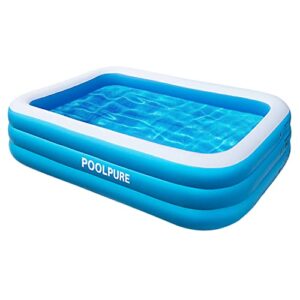 poolpure inflatable kiddie swimming pool, 118″ x 72″ x 20″ full-sized swimming pools above ground for kids, baby, adults, family, more wear-resisting above ground, garden, outdoor party for age 3+