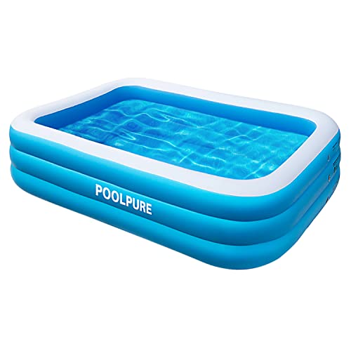 POOLPURE Inflatable Kiddie Swimming Pool, 118" X 72" X 20" Full-Sized Swimming Pools Above Ground for Kids, Baby, Adults, Family, More wear-Resisting Above Ground, Garden, Outdoor Party for Age 3+