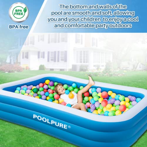 POOLPURE Inflatable Kiddie Swimming Pool, 118" X 72" X 20" Full-Sized Swimming Pools Above Ground for Kids, Baby, Adults, Family, More wear-Resisting Above Ground, Garden, Outdoor Party for Age 3+