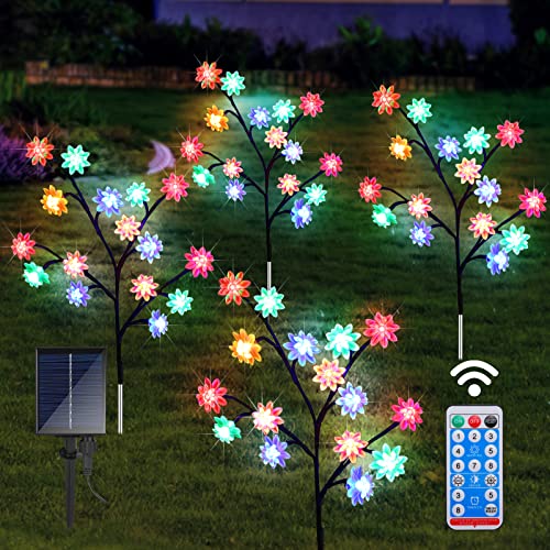 Outdoor Solar Garden Lights, 2022 Upgraded 4 Pack Solar Lights Outdoor Waterproof Decorative Flower Lights with Remote, 8 Lighting Modes Solar Powered Garden Lights for Patio Décor (Multicolor)