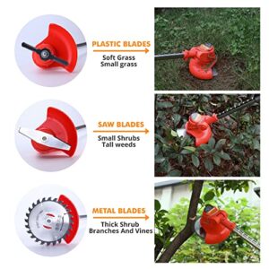 21V Battery String Trimmer, Cordless String Grass Trimmer 47 Inch Lightweight Electric Weed Wacker with 2 Li-Ion Battery Powered, 3 Types Cutting Blades for Lawn, Yard, Garden, Bush Trimming & Pruning