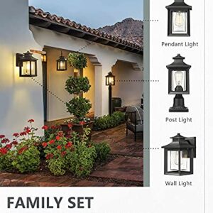 KAUEN 2 Pack Outdoor Post Light,Exterior Post Light Fixture,17.3" Height,3-Inch Pier Mount Base,Sand Black with Clear Seeded Glass,Outdoor Light for Patio, Porch, Yard, Garden