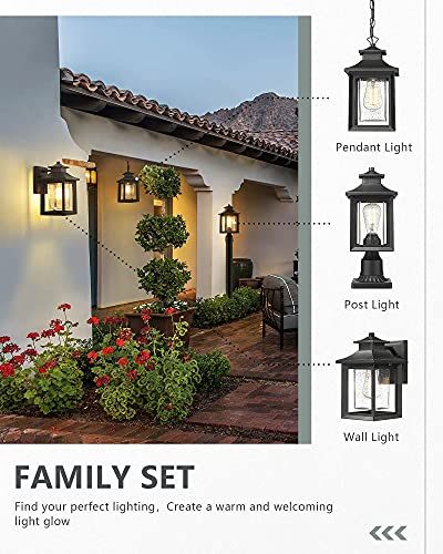 KAUEN 2 Pack Outdoor Post Light,Exterior Post Light Fixture,17.3" Height,3-Inch Pier Mount Base,Sand Black with Clear Seeded Glass,Outdoor Light for Patio, Porch, Yard, Garden