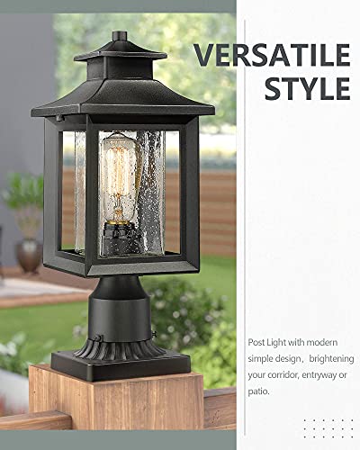 KAUEN 2 Pack Outdoor Post Light,Exterior Post Light Fixture,17.3" Height,3-Inch Pier Mount Base,Sand Black with Clear Seeded Glass,Outdoor Light for Patio, Porch, Yard, Garden