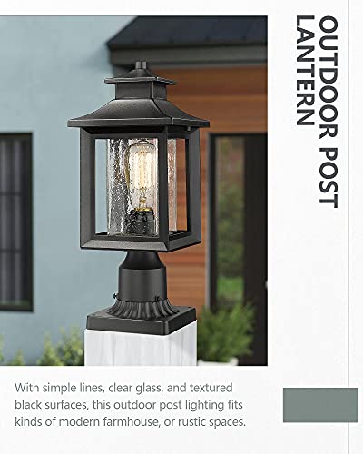 KAUEN 2 Pack Outdoor Post Light,Exterior Post Light Fixture,17.3" Height,3-Inch Pier Mount Base,Sand Black with Clear Seeded Glass,Outdoor Light for Patio, Porch, Yard, Garden