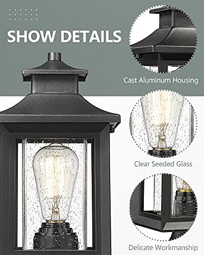 KAUEN 2 Pack Outdoor Post Light,Exterior Post Light Fixture,17.3" Height,3-Inch Pier Mount Base,Sand Black with Clear Seeded Glass,Outdoor Light for Patio, Porch, Yard, Garden