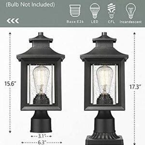 KAUEN 2 Pack Outdoor Post Light,Exterior Post Light Fixture,17.3" Height,3-Inch Pier Mount Base,Sand Black with Clear Seeded Glass,Outdoor Light for Patio, Porch, Yard, Garden