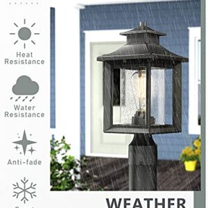 KAUEN 2 Pack Outdoor Post Light,Exterior Post Light Fixture,17.3" Height,3-Inch Pier Mount Base,Sand Black with Clear Seeded Glass,Outdoor Light for Patio, Porch, Yard, Garden